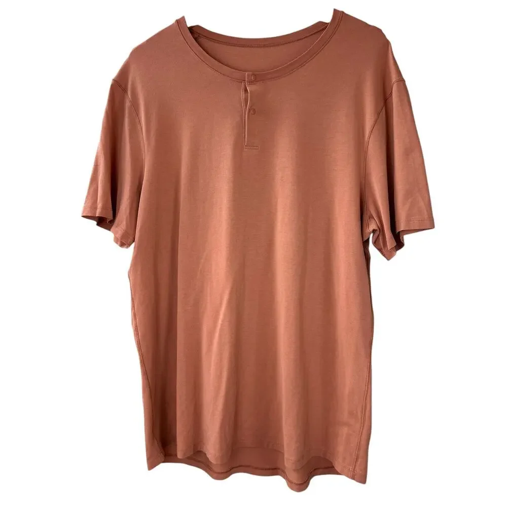 Lululemon 5 Year Basic Short Sleeve Henley Sedona Sunset Stretch Men's L/XL? - Picture 3 of 16